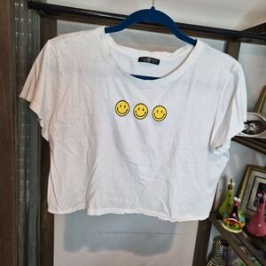 White Smiley Face Crop Top